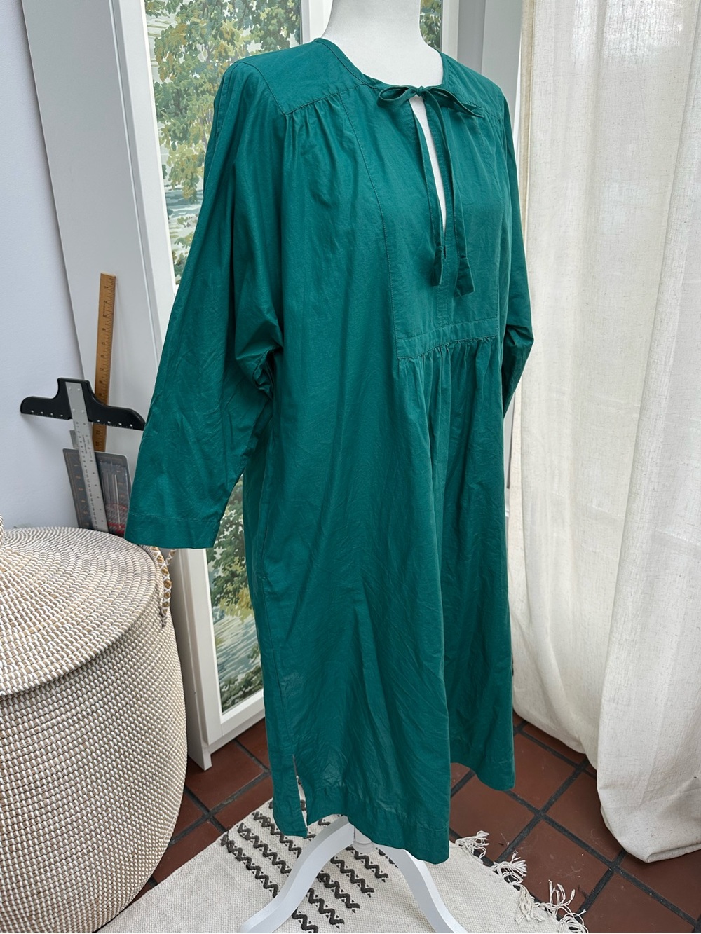 Toast Green Teal Cotton Lightweight Dress Size L/XL - Picture 2 of 10